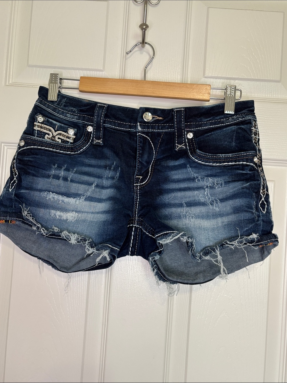 Rock Revival Dark Blue Distressed Denim Shorts Size 27